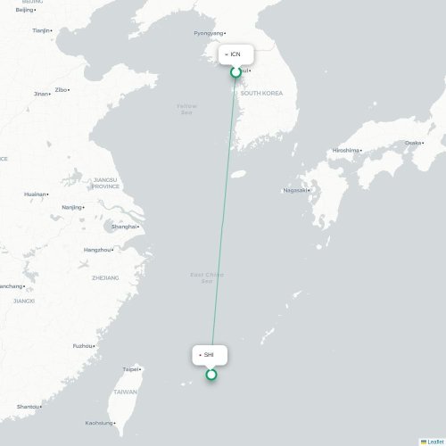 Mapa lotu bezpośredniego Inczhon – Miyako