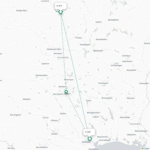 Wichita - Houston kort over direkte fly