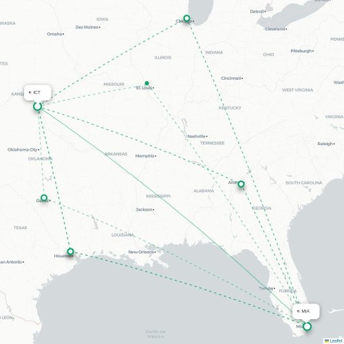 Wichita - Miami kaart van rechtstreekse vlucht