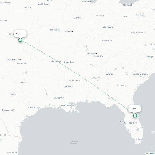 Wichita - Orlando kaart van rechtstreekse vlucht