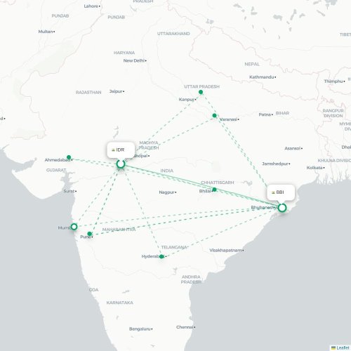 Mapa lotu bezpośredniego Indore – Bhubaneśwar