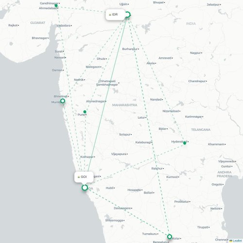 Indore – Vasco da Gama suoran lennon kartta