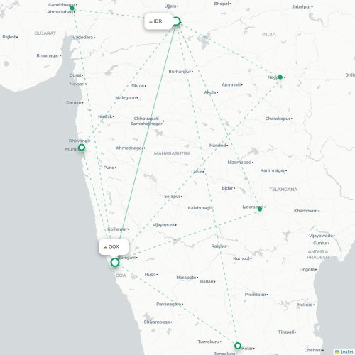 Mapa de vuelo directo Indore - Pernem