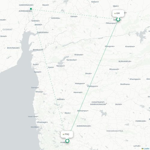 Indore – Pune suoran lennon kartta