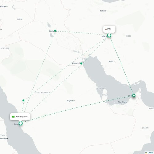 Mapa lotu bezpośredniego Isfahan – Dżudda