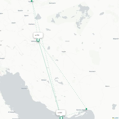 Mapa lotu bezpośredniego Isfahan – Kīsh