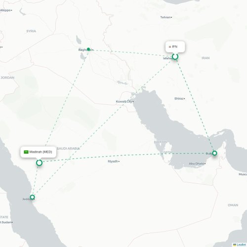 Mapa de vuelo directo Isfahán - Medina