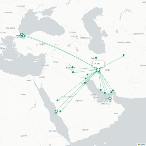 Mapa lotu bezpośredniego Isfahan – Kuwejt