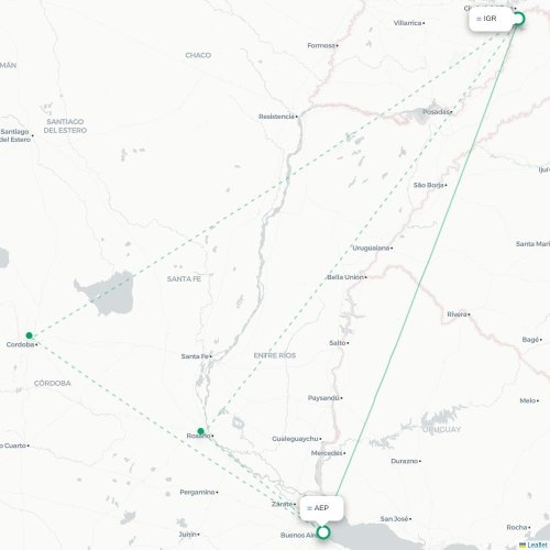 Puerto Iguazú - Buenos Aires kaart van rechtstreekse vlucht
