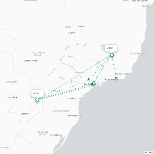 Mapa lotu bezpośredniego Foz do Iguaçu – Belo Horizonte
