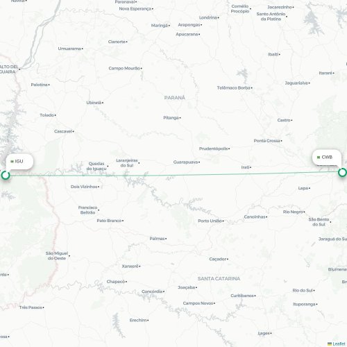 Foz Do Iguacu - Curitiba karta över direktflyg