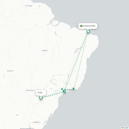Mapa de vuelo directo Foz de Iguazu - Fortaleza
