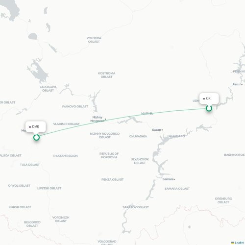 Mapa de vuelo directo Izhevsk - Moscú