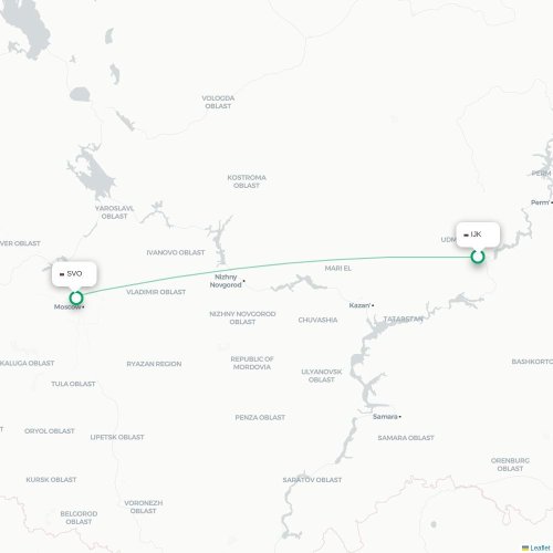 Mapa de vuelo directo Izhevsk - Moscú