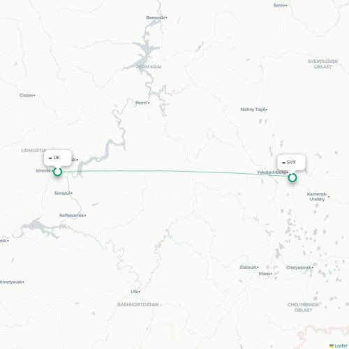 Mapa de vuelo directo Izhevsk - Ekaterinburgo