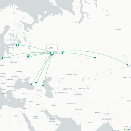 Mapa de vuelo directo Izhevsk - Novosibirsk