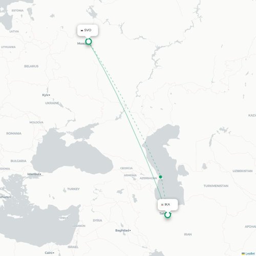 Mapa de vuelo directo Teherán - Moscú