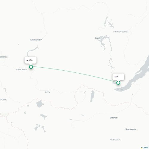 Mapa lotu bezpośredniego Irkuck – Abakan