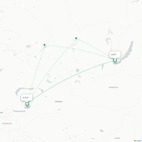 Mapa de vuelo directo Irkutsk - Almatý