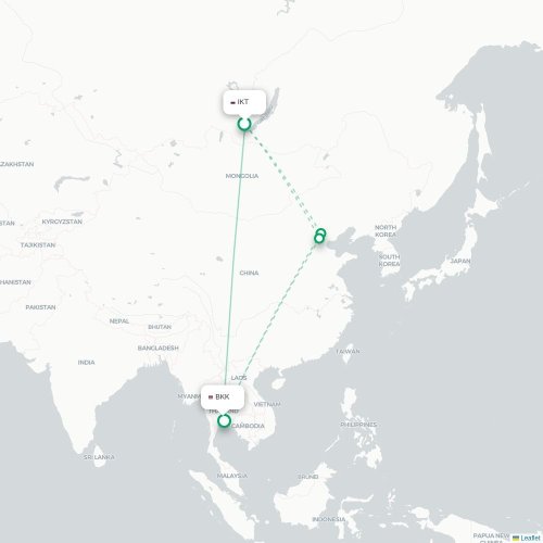 Mapa lotu bezpośredniego Irkuck – Bangkok