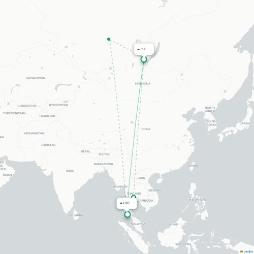 Mapa lotu bezpośredniego Irkuck – Phuket