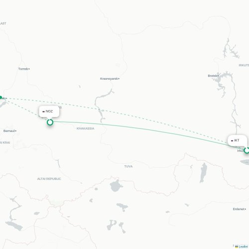 Irkutsk - Novokuznetsk karta över direktflyg