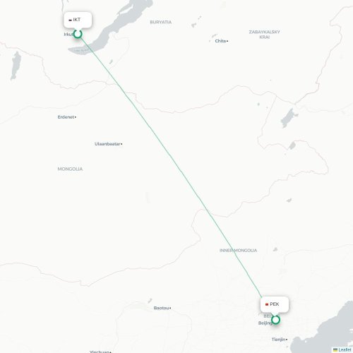 Mapa lotu bezpośredniego Irkuck – Pekin