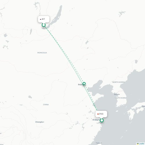 Mapa lotu bezpośredniego Irkuck – Szanghaj