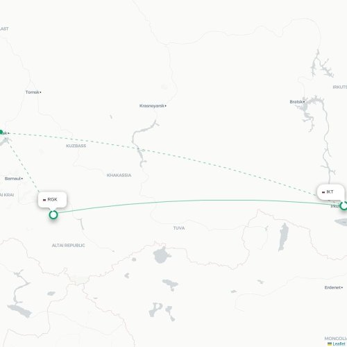 Mapa lotu bezpośredniego Irkuck – Gorno-Ałtajsk