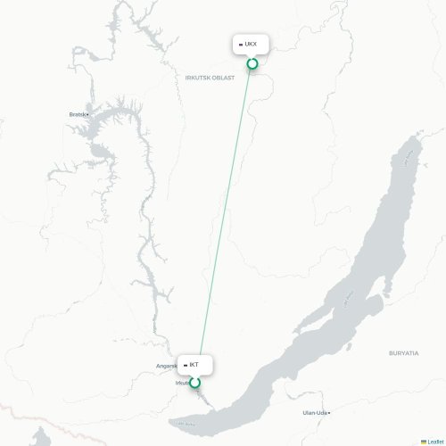 Mapa de vuelo directo Irkutsk - Ust-Kut