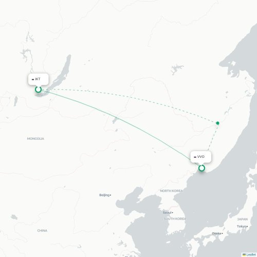 Mapa lotu bezpośredniego Irkuck – Władywostok