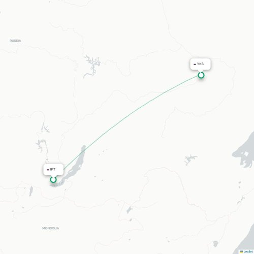 Mapa de vuelo directo Irkutsk - Yakutsk