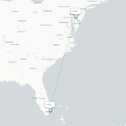 Mapa lotu bezpośredniego Wilmington – Fort Lauderdale
