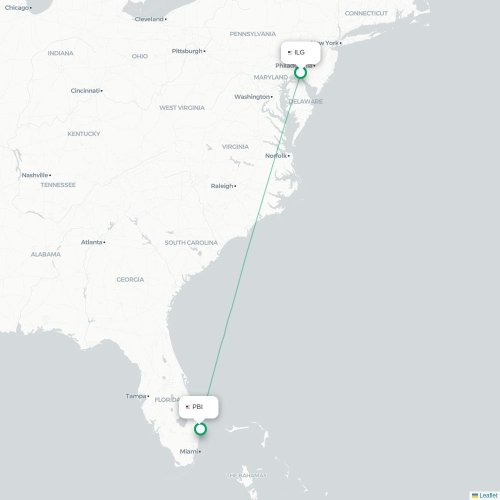 Mapa lotu bezpośredniego Wilmington – West Palm Beach