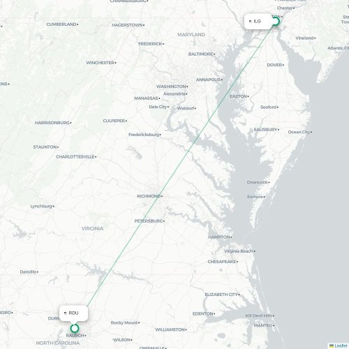 Mapa lotu bezpośredniego Wilmington – Raleigh