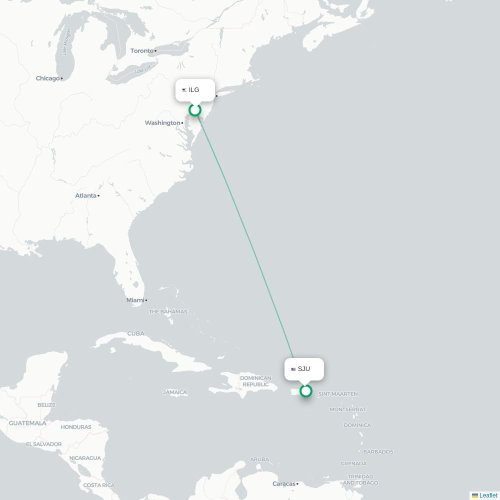 Mapa lotu bezpośredniego Wilmington – San Juan
