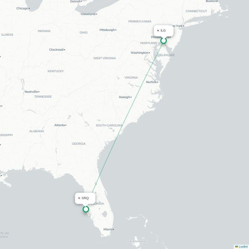 Mapa lotu bezpośredniego Wilmington – Sarasota