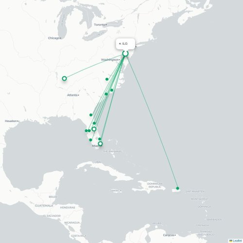 Mapa de vuelo directo Wilmington - Lakeland