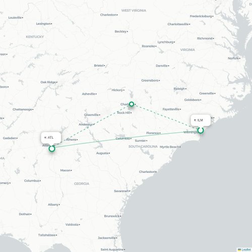Mapa de vuelo directo Wilmington - Atlanta