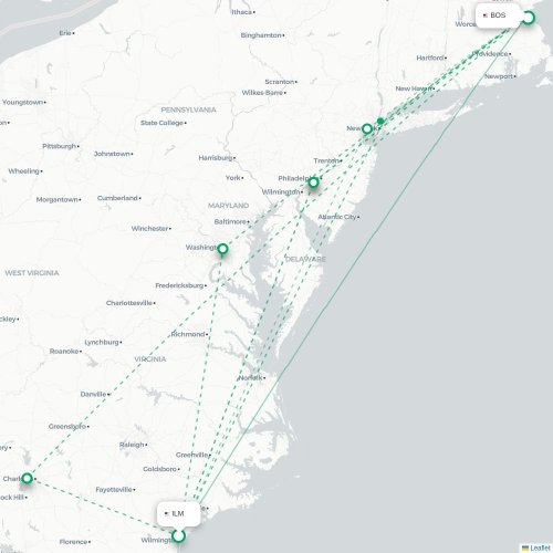 Mapa de vuelo directo Wilmington - Boston
