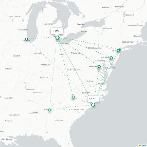 Mapa de vuelo directo Wilmington - Detroit