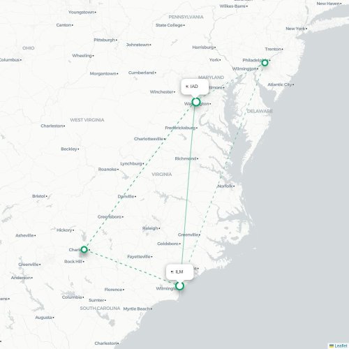 Mapa de vuelo directo Wilmington - Washington D. C.