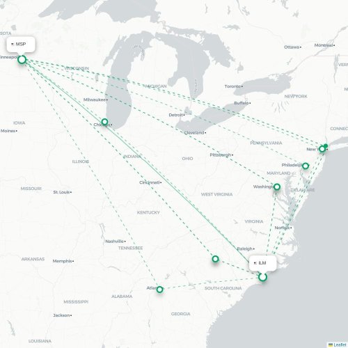 Mapa de vuelo directo Wilmington - Mineápolis