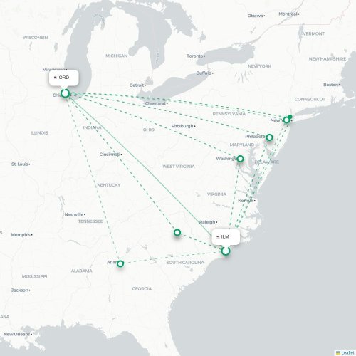 Mapa de vuelo directo Wilmington - Chicago