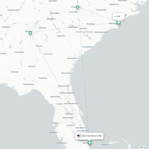 Mapa de vuelo directo Wilmington - West Palm Beach