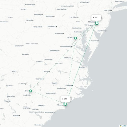 Mapa de vuelo directo Wilmington - Filadelfia