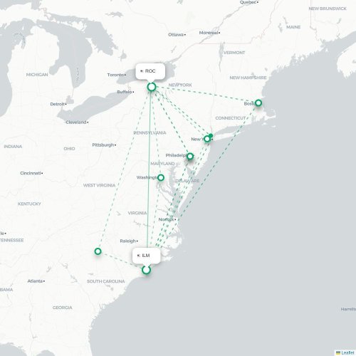 Mapa lotu bezpośredniego Wilmington – Rochester