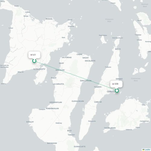 Mapa lotu bezpośredniego Iloilo City – Cebu City