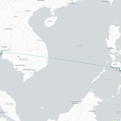Mapa lotu bezpośredniego Iloilo City – Bangkok