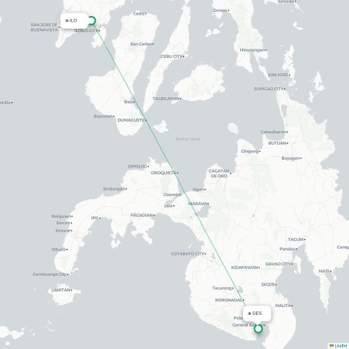Mapa lotu bezpośredniego Iloilo City – General Santos